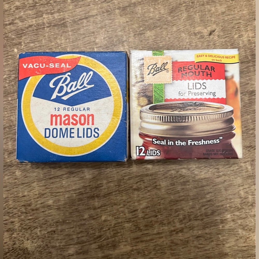 BALL Mason Jar Lids Lot‎ of 2 Boxes VTG Dome Lids + Regular NOS Canning Kitchen